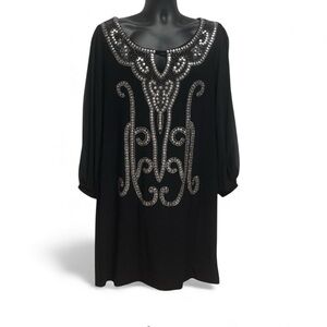 LBD NYE Ready Size 16W Black Beaded Cocktail Silver Embellished Party Dress